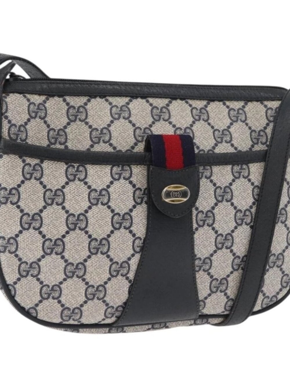 GUCCI GG Supreme Sherry Line Shoulder Bag PVC Navy Gold 89 02 032 Auth 180128